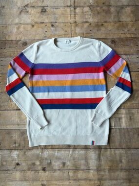 Kule The Day Trip Cream Multi Rainbow Stripe Crewneck Knit Sweater S